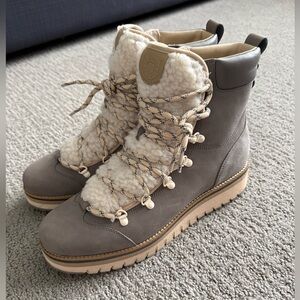 Cole Haan Gray Suede Shearling Lace-Up Boots